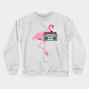 Pink Flamingo Retro Cassette Player Crewneck Sweatshirt